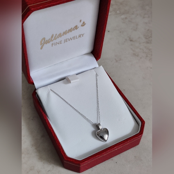 Solid 14K White Gold Puffed Heart Necklace - Picture 4 of 12